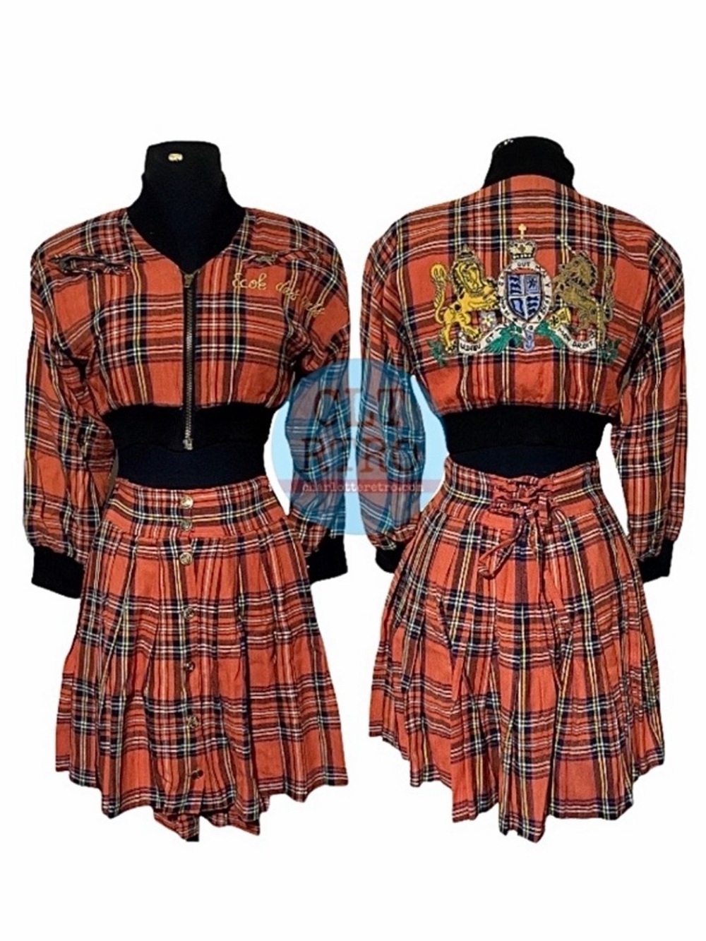 vtg JOU JOU Plaid Micro Mini Skirt + Jacket Outfit